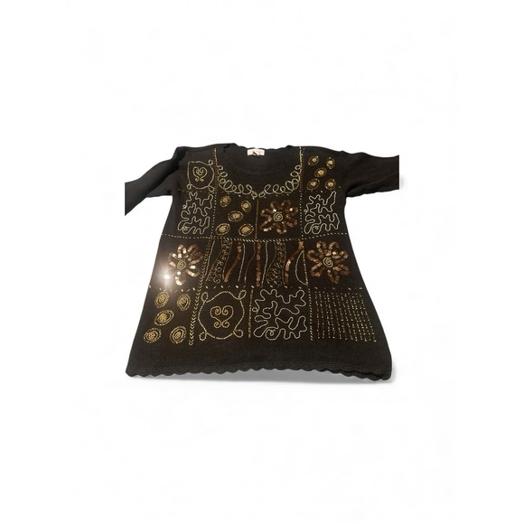 Vintage 80s 90s Margule's Gold Sequin & Beaded Black Ramie Sweater Size Med - Picture 2 of 5
